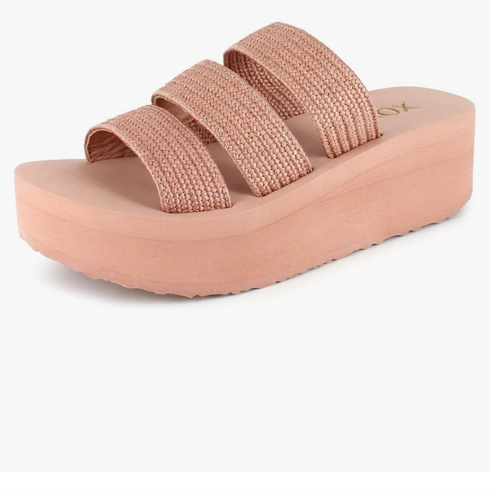 XOXO Platform Slip On Sandals Womens 8M Pink Strappy Ben Vacation Cruise Vacay - Picture 7 of 10